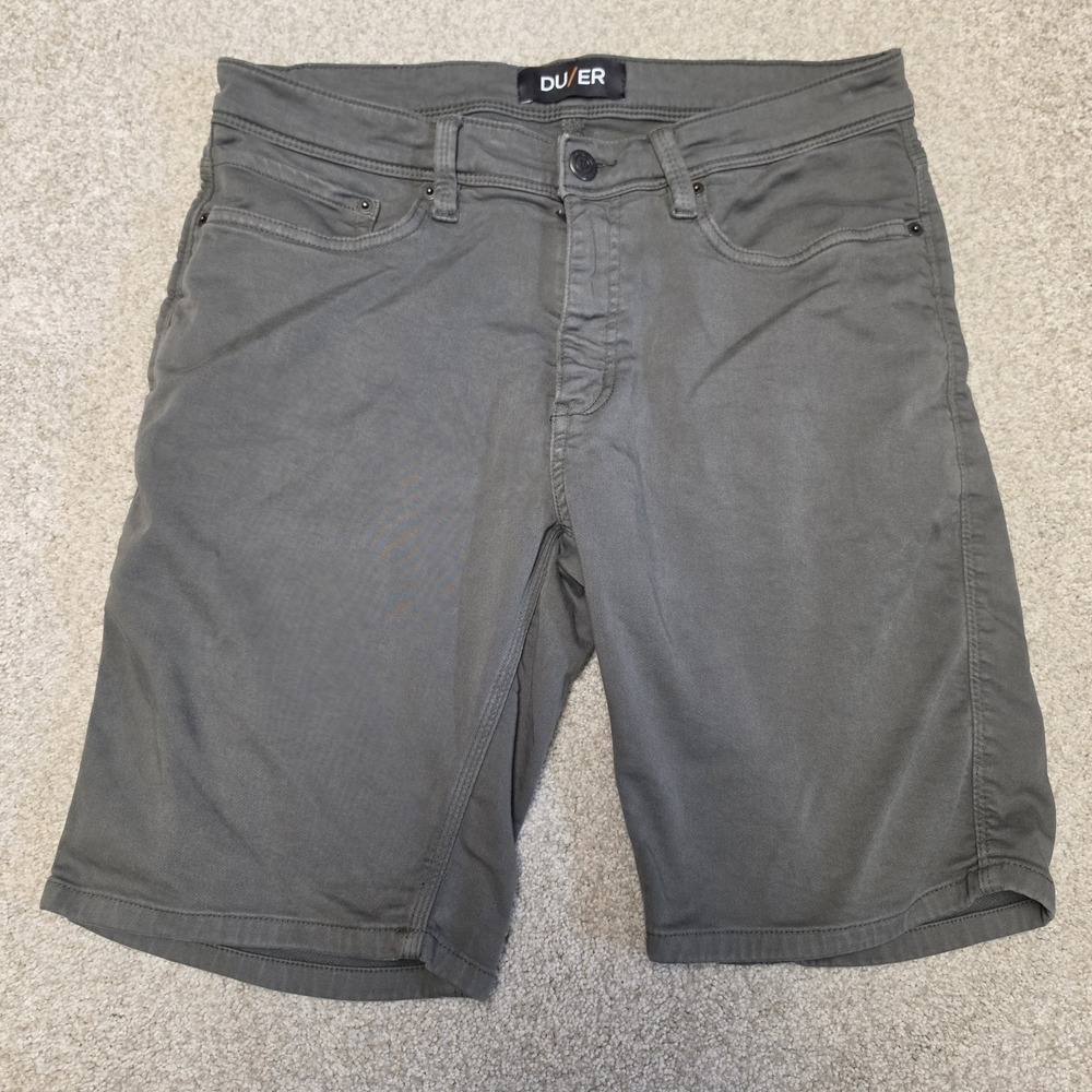DU/ER N2X Slim Fit Shorts Mens 33 Gray Stretch Performance Casual Chino 9.5"
